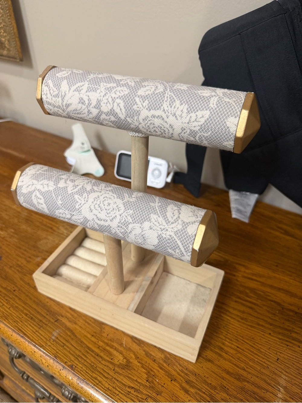 Two-Tier Jewelry T-Bar Stand with Floral Fabric